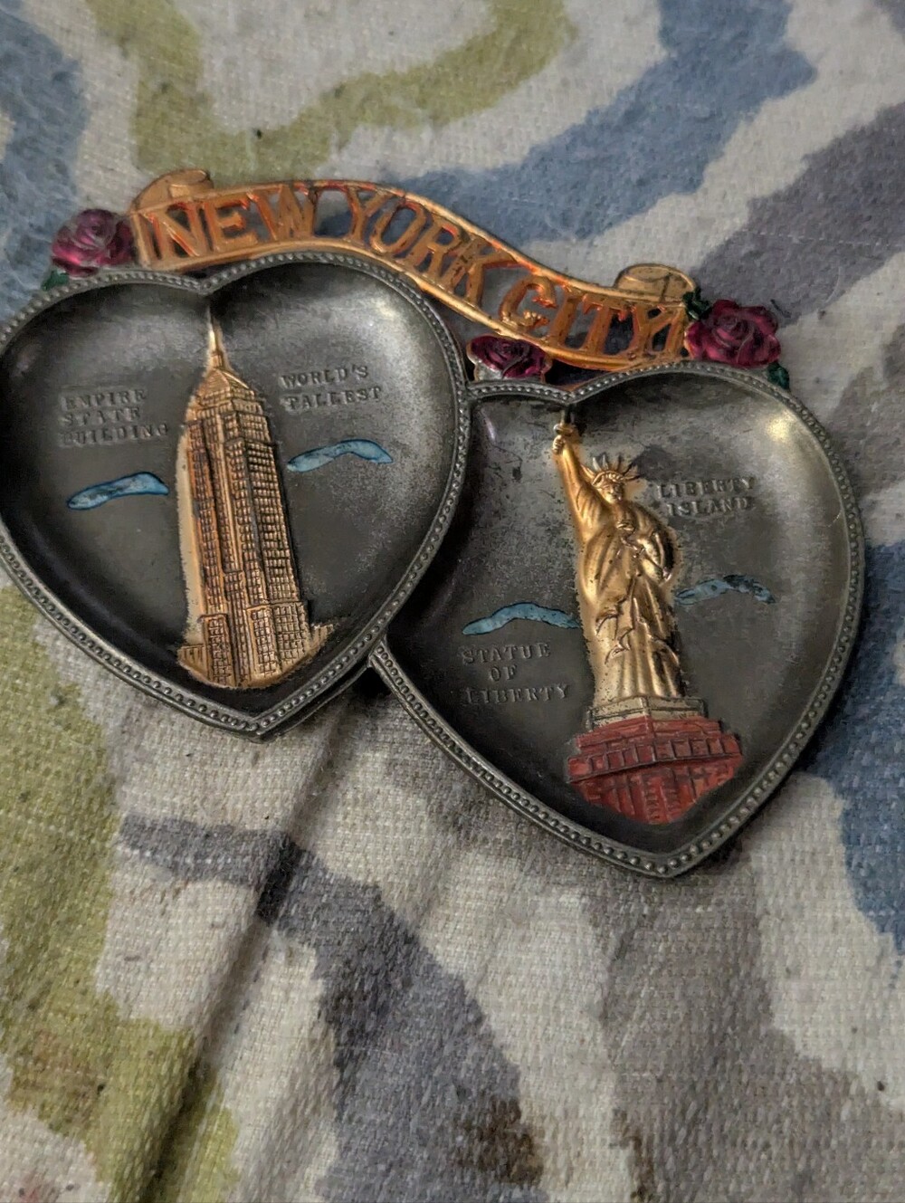 Vintage New York City Double Heart Souvenir Empire State & Statue of Liberty